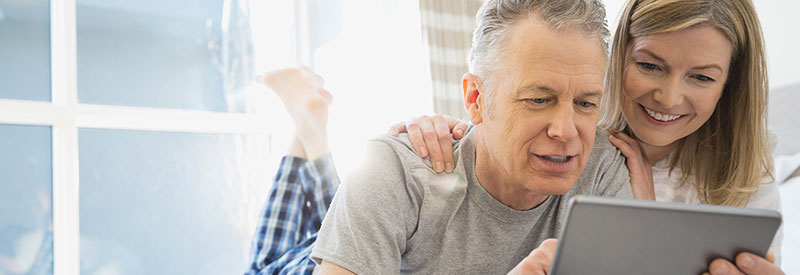 a retired couple researching their mortgage options